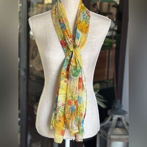 Vintage Chiffon Floral Scarf 56”x17”. Garden | Vibrant | Retro | Artistic EUC